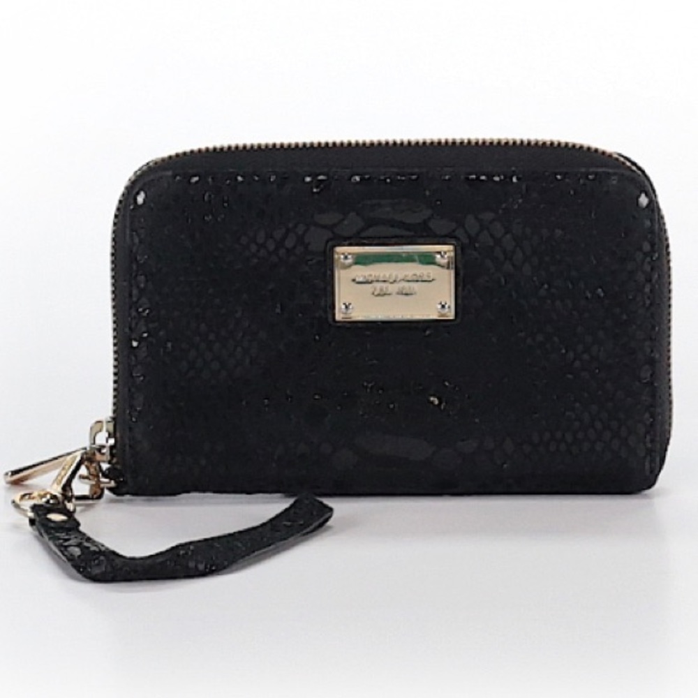 Michael Kors Black Snakeskin W/GH Wristlet